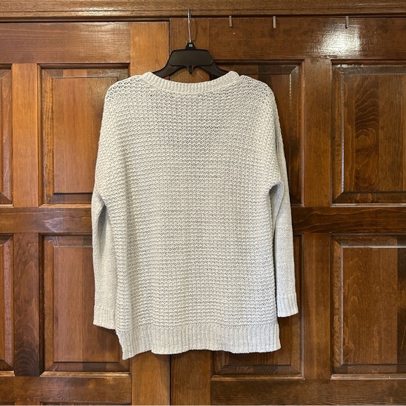 Banana Republic Women's Large Linen Blend V-Neck Knit Sweater Silver Tunic - Picture 4 of 9